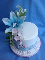 Turquoise sugar Flower spray birthday cake